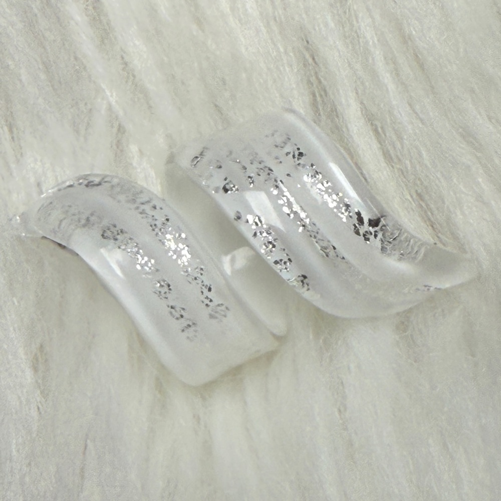 Authentic MURANO White & Silver Glass Spiral Ring Handcrafted in Venice - Size 6